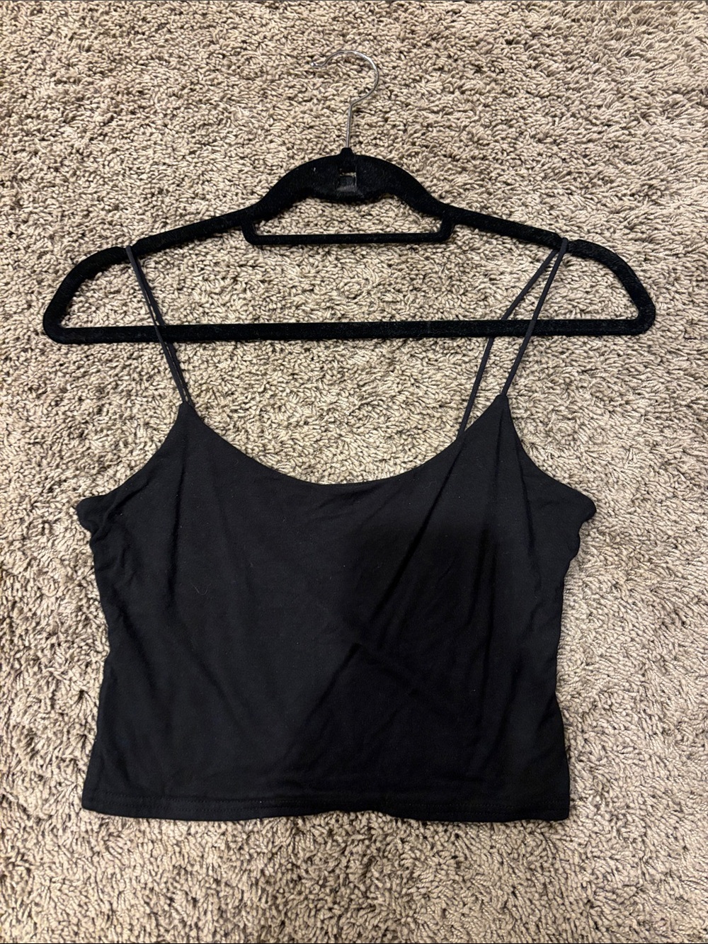 Black Spaghetti Strap Cropped Tank Top - Womens